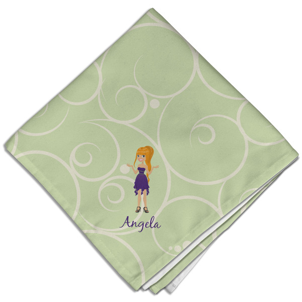 Custom Custom Character (Woman) Cloth Dinner Napkin - Single w/ Name or Text
