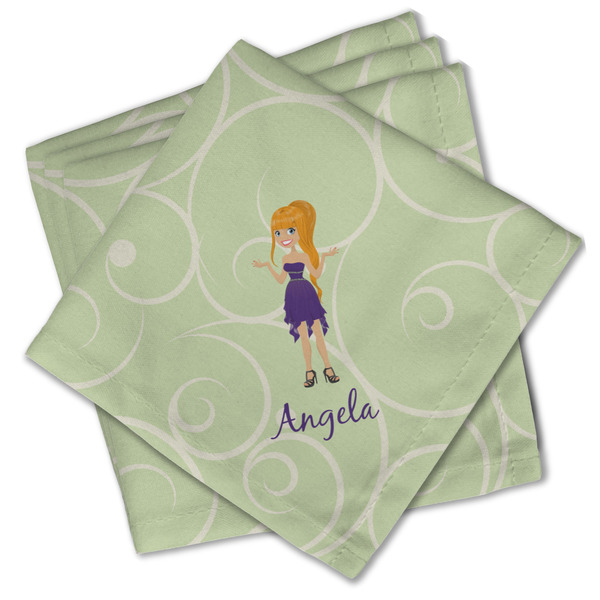 Custom Character (Woman) Cloth Napkins - Personalized Lunch (PARENT MAIN Set of 4)