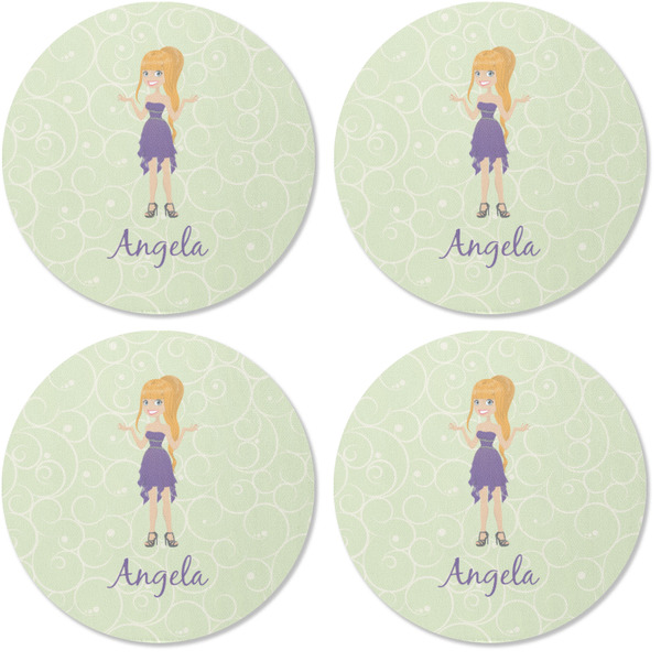 Custom Character (Woman) Coaster Round Rubber Back - Apvl