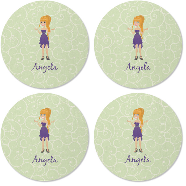 Custom Character (Woman) Coaster Round Rubber Back - Apvl