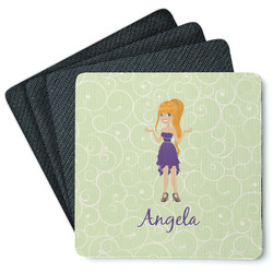 Custom Character (Woman) Square Rubber Backed Coasters - Set of 4 (Personalized)