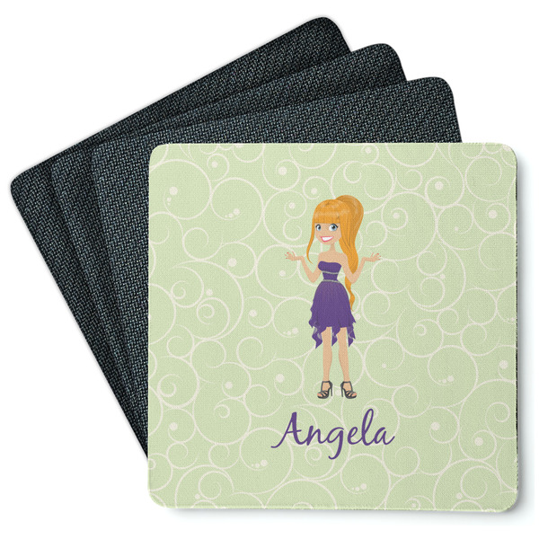 Custom Custom Character (Woman) Square Rubber Backed Coasters - Set of 4 (Personalized)