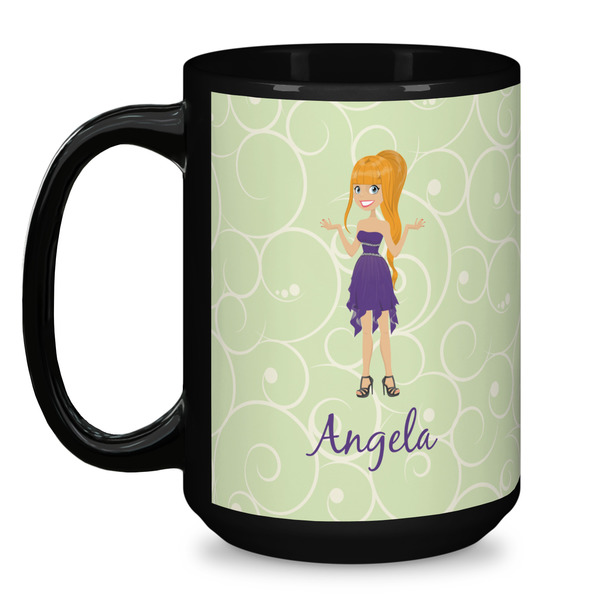 Custom Character (Woman) Coffee Mug - 15 oz - Black