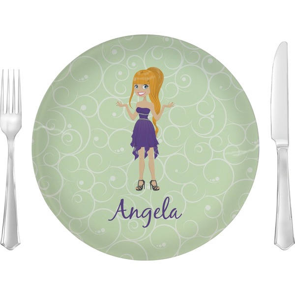 Custom Custom Character (Woman) Glass Lunch / Dinner Plate 10" (Personalized)