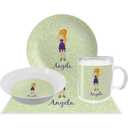 Custom Character (Woman) Dinner Set - Single 4 Pc Setting w/ Name or Text