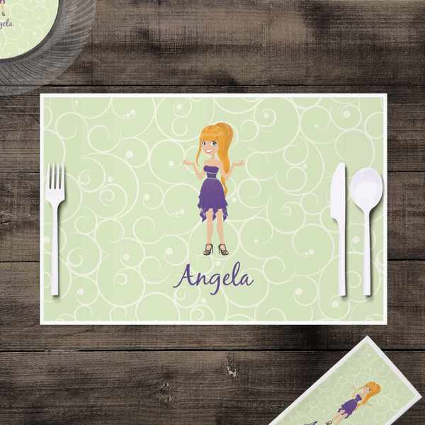 Custom Character (Woman) Disposable Paper Placemat - In Context