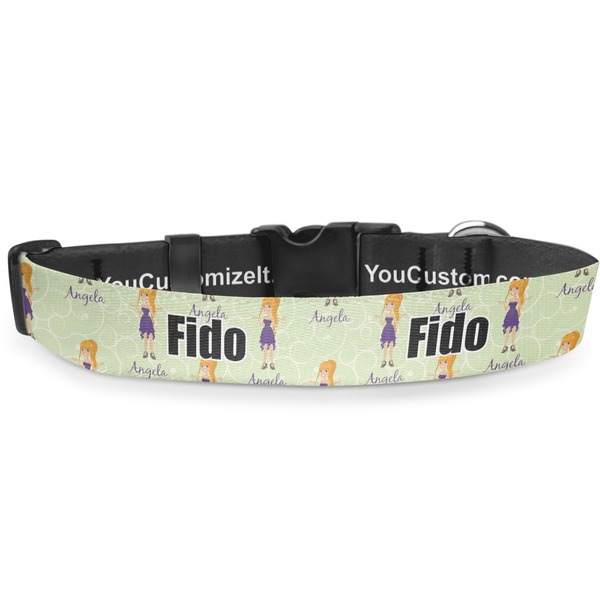 Custom Custom Character (Woman) Deluxe Dog Collar - Extra Large (16" to 27") (Personalized)