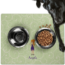 Custom Character (Woman) Dog Food Mat - Large w/ Name or Text