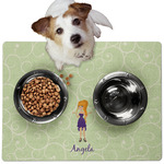 Custom Character (Woman) Dog Food Mat - Medium w/ Name or Text