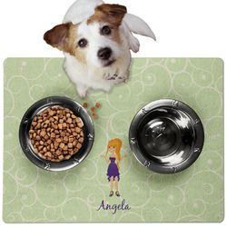 Custom Character (Woman) Dog Food Mat - Medium w/ Name or Text