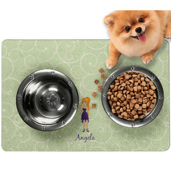Custom Character (Woman) Dog Food Mat - Small w/ Name or Text