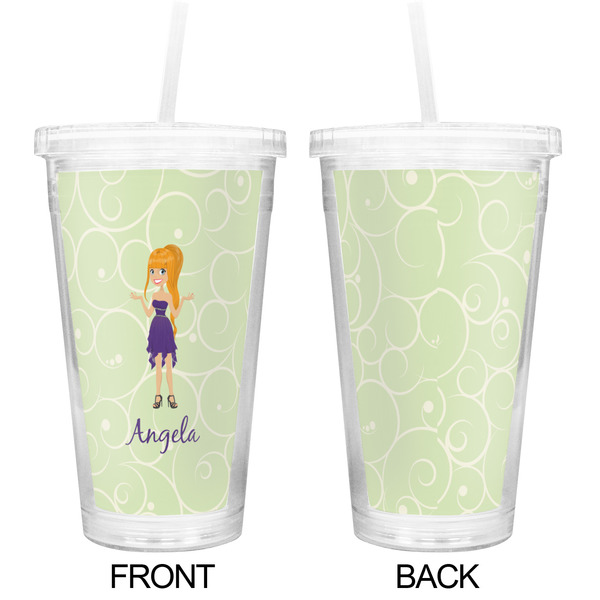 Custom Character (Woman) Double Wall Tumbler with Straw - Approval