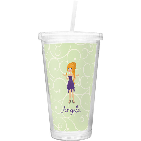 Custom Custom Character (Woman) Double Wall Tumbler with Straw (Personalized)