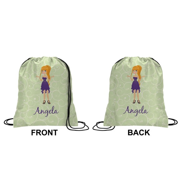 Custom Character (Woman) Drawstring Backpack Front & Back Medium
