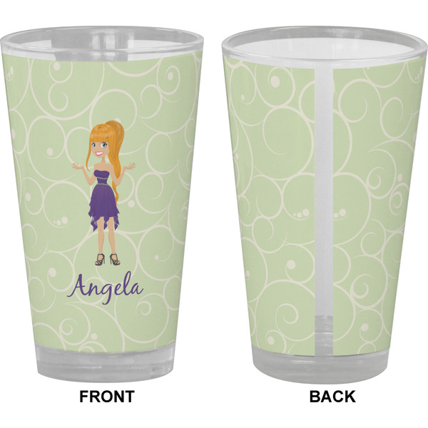 Custom Character (Woman) Pint Glass - Full Color - Front & Back Views