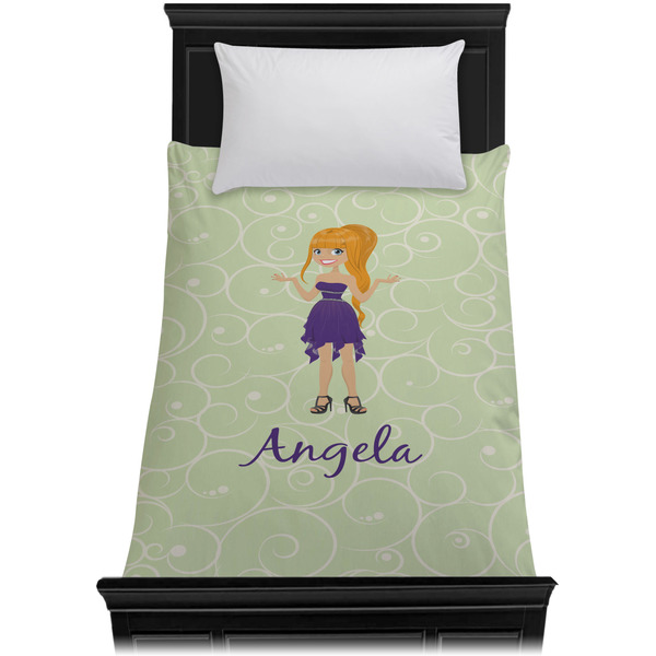 Custom Character (Woman) Duvet Cover - Twin XL - On Bed - No Prop