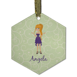 Custom Character (Woman) Flat Glass Ornament - Hexagon w/ Name or Text