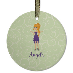 Custom Character (Woman) Flat Glass Ornament - Round w/ Name or Text