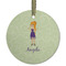 Custom Character (Woman) Flat Glass Ornament - Round w/ Name or Text