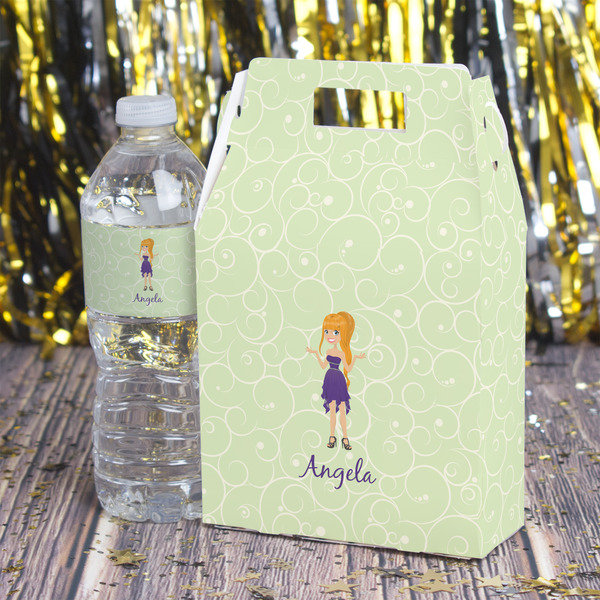 Custom Character (Woman) Gable Favor Box - In Context