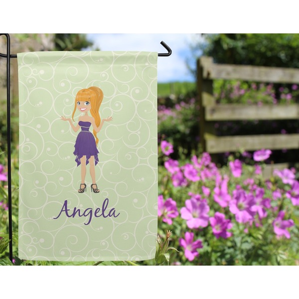Custom Character (Woman) Garden Flag - Outside In Flowers