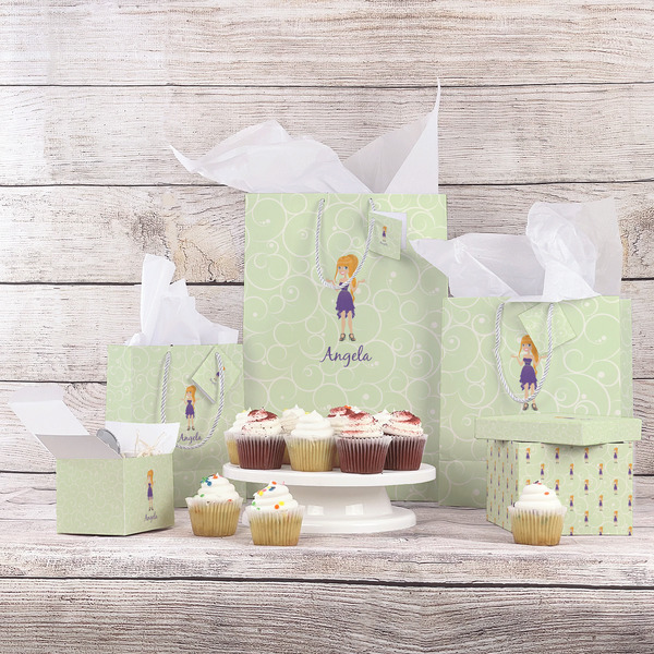 Custom Character (Woman) Gift Bags - In Context