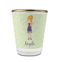 Custom Character (Woman) Glass Shot Glass - 1.5 oz - with Gold Rim - Set of 4 (Personalized)
