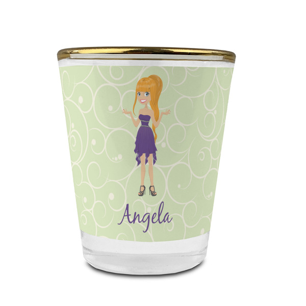 Custom Custom Character (Woman) Glass Shot Glass - 1.5 oz - with Gold Rim - Set of 4 (Personalized)