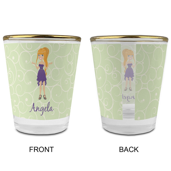 Custom Character (Woman) Glass Shot Glass - with gold rim - APPROVAL