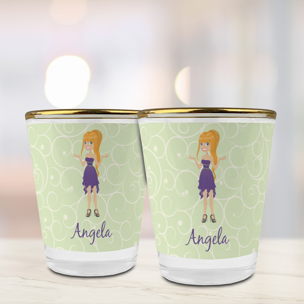 Custom Character (Woman) Glass Shot Glass - with gold rim - LIFESTYLE