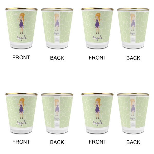 Custom Character (Woman) Glass Shot Glass - with gold rim - Set of 4 - APPROVAL