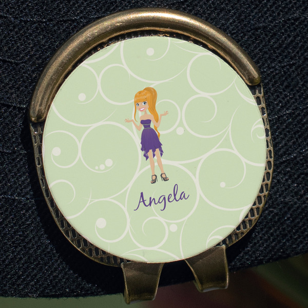 Custom Character (Woman) Golf Ball Marker Hat Clip - Gold - Close Up