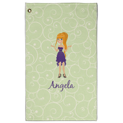 Custom Character (Woman) Golf Towel - Poly-Cotton Blend w/ Name or Text