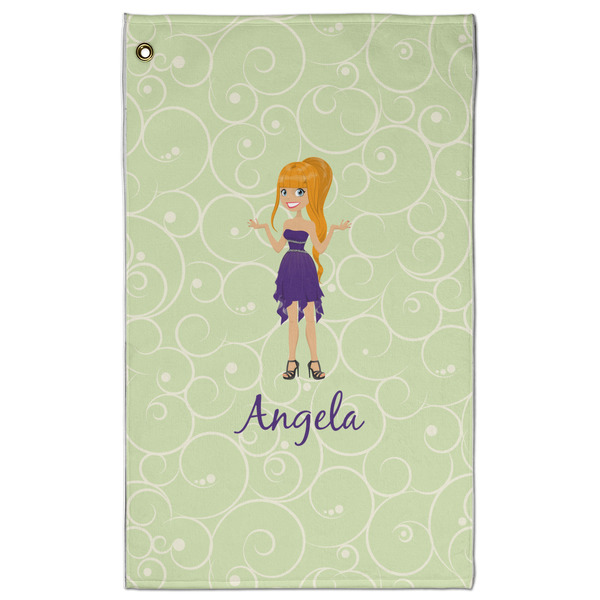 Custom Custom Character (Woman) Golf Towel - Poly-Cotton Blend w/ Name or Text