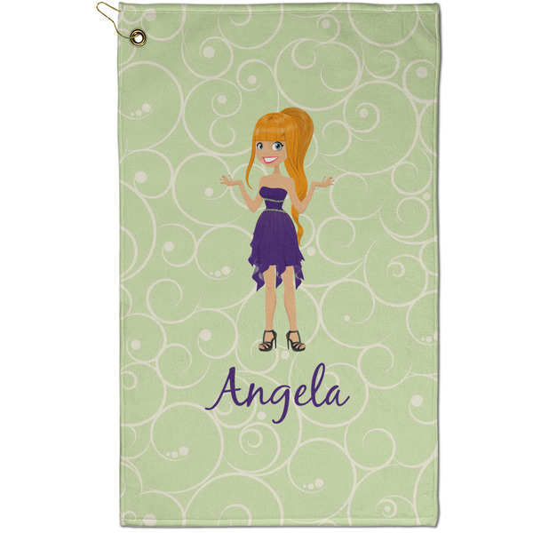 Custom Custom Character (Woman) Golf Towel - Poly-Cotton Blend - Small w/ Name or Text