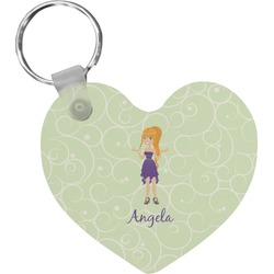 Custom Character (Woman) Heart Plastic Keychain w/ Name or Text