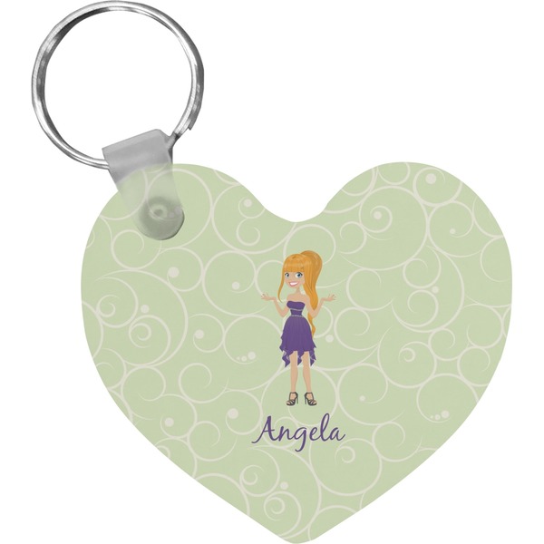 Custom Custom Character (Woman) Heart Plastic Keychain w/ Name or Text