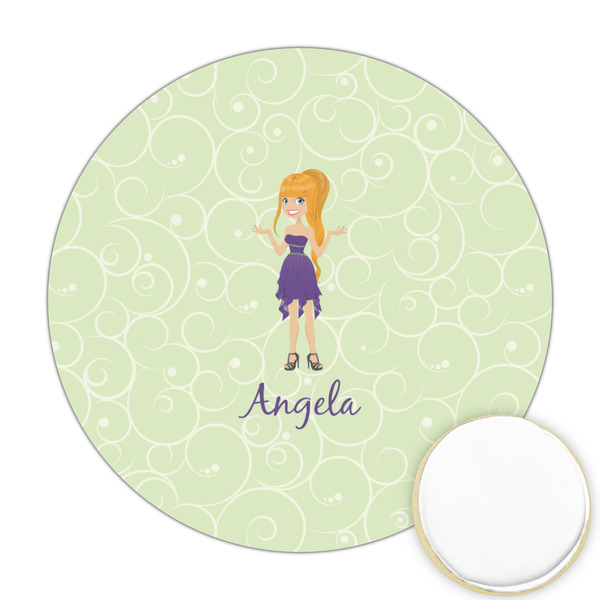 Custom Custom Character (Woman) Printed Cookie Topper - Round (Personalized)
