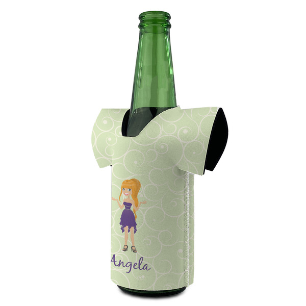 Custom Character (Woman) Jersey Bottle Cooler - ANGLE (on bottle)