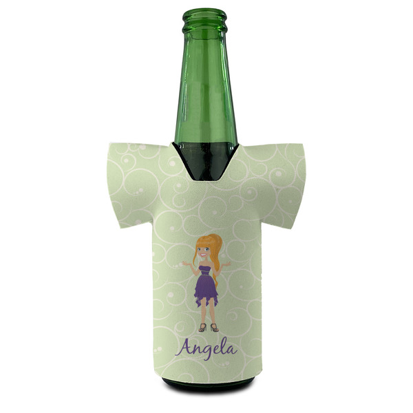 Custom Character (Woman) Jersey Bottle Cooler - Set of 4 - FRONT (on bottle)