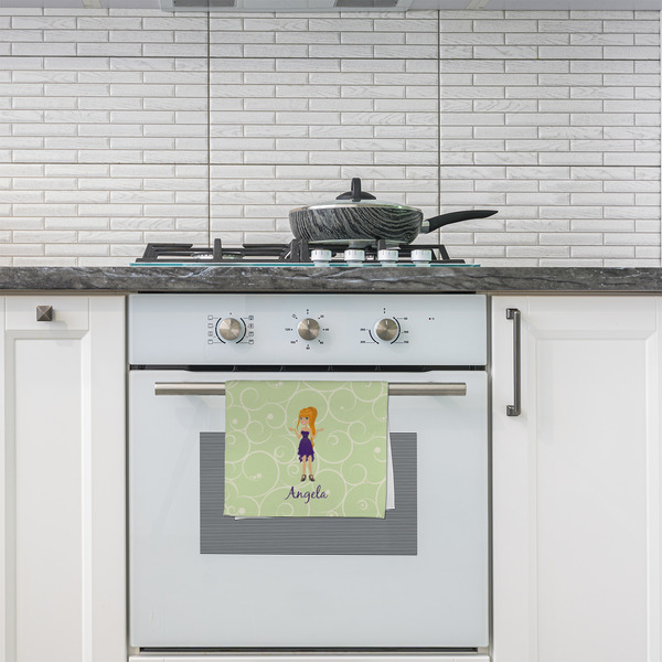 Custom Character (Woman) Kitchen Towel - Poly Cotton - Lifestyle