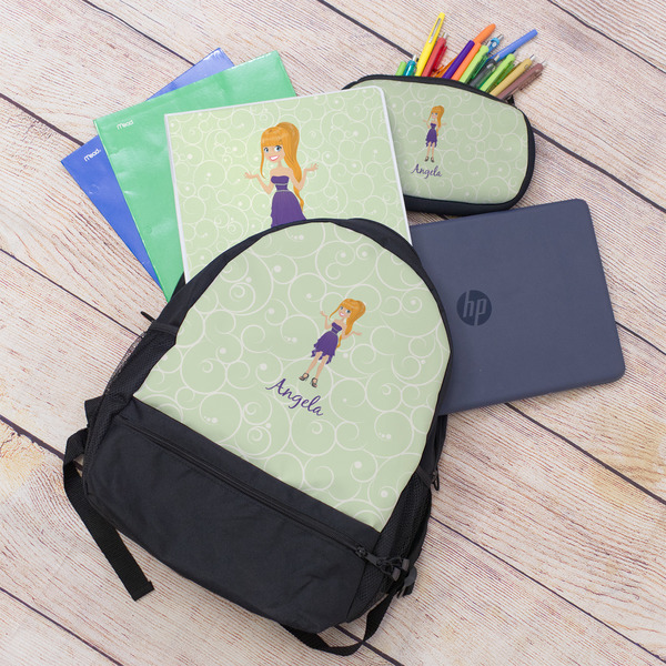 Custom Character (Woman) Large Backpack - Black - With Stuff