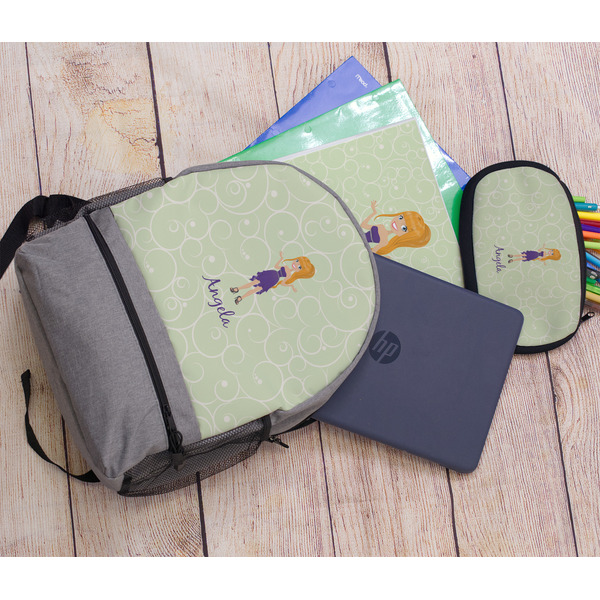 Custom Character (Woman) Large Backpack - Gray - With Stuff