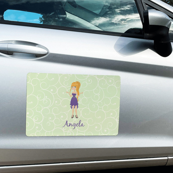 Custom Character (Woman) Large Rectangle Car Magnets- In Context