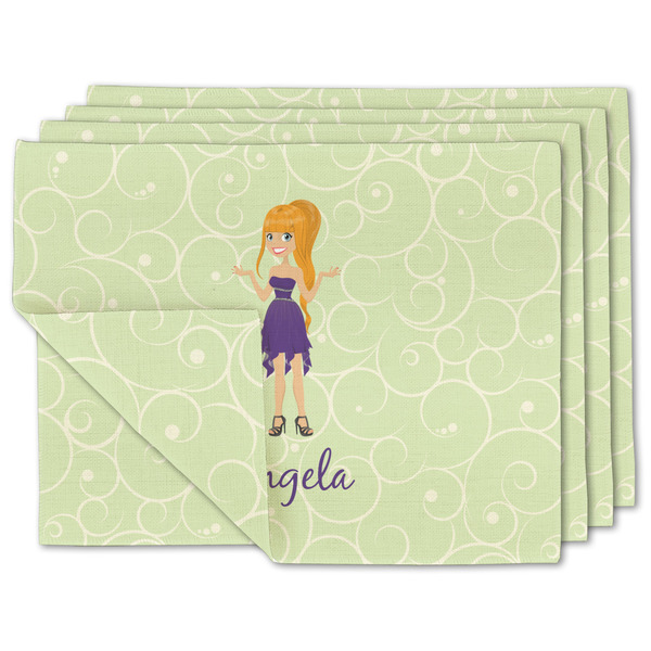 Custom Custom Character (Woman) Linen Placemat w/ Name or Text