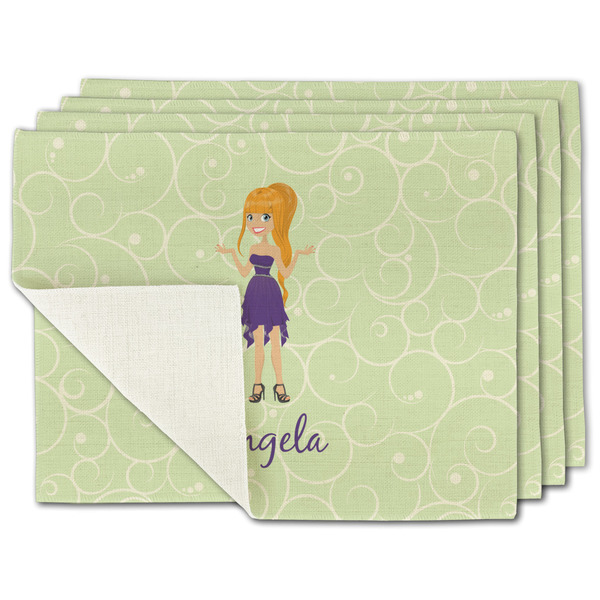 Custom Custom Character (Woman) Single-Sided Linen Placemat - Set of 4 w/ Name or Text