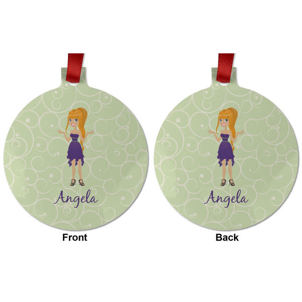 Custom Character (Woman) Metal Ball Ornament - Front and Back