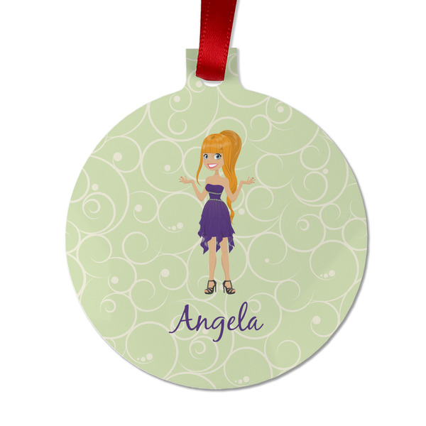 Custom Custom Character (Woman) Metal Ball Ornament - Double Sided w/ Name or Text