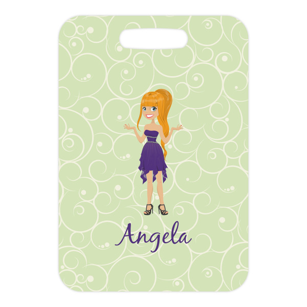Custom Character (Woman) Metal Luggage Tag - Front Without Strap