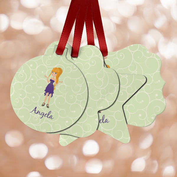 Custom Custom Character (Woman) Metal Ornaments - Double Sided w/ Name or Text